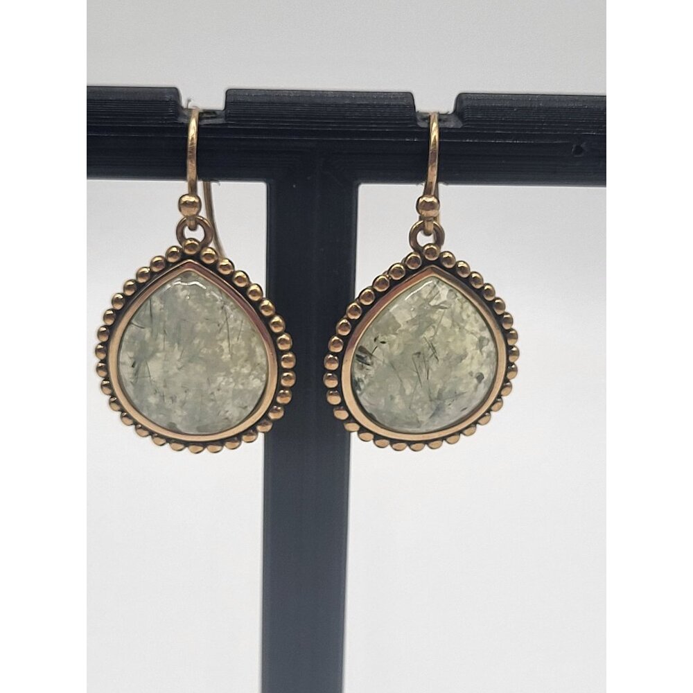 Aluma AIL Dangle Pear Tear Drop Gold Tone Earrings Gemstone